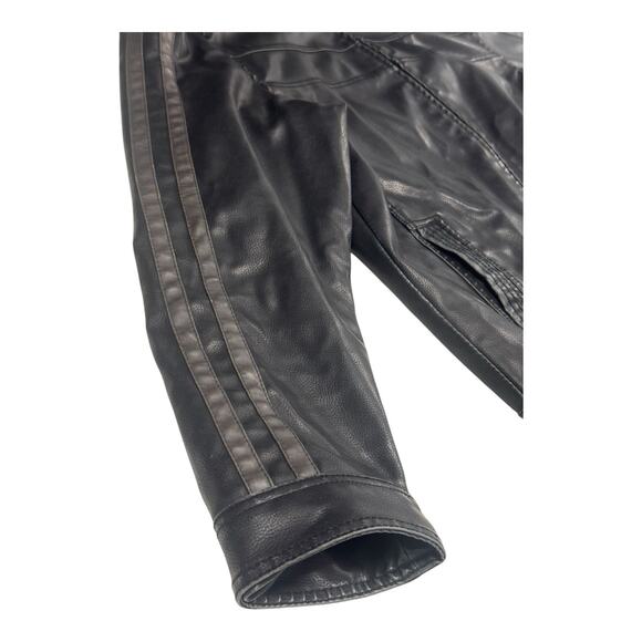R & O Men's L Faux Leather Biker Bomber Jacket Black/Gray Stripe Wolverine Logan - Picture 8 of 10